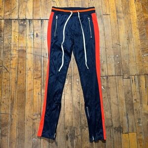 MNML Track Pants Mens XS Black Red Double Stripe Tapered Leg Riri Zip Drawstring
